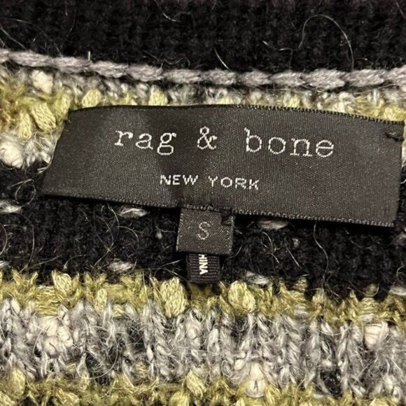 Rag & Bone Womens Striped Knit Cardigan Sweater Black/Green/Gray Wool Blend Size - Picture 7 of 9